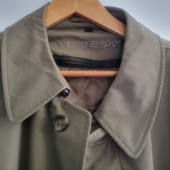 WEATHERPROOF Long Trench Coat Olive/Taupe - Picture 5 of 15